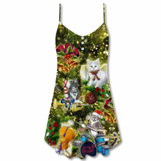 Christmas Cats Merry Christmas Angel - V-neck Sleeveless Cami Dress - Owl Ohh - Owl Ohh