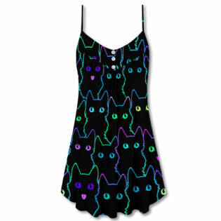 Cat Cute Little Kitten Neon - V-neck Sleeveless Cami Dress - Owl Ohh - Owl Ohh