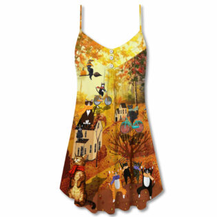Cat Happy Fall Y'All Cat - V-neck Sleeveless Cami Dress - Owl Ohh - Owl Ohh