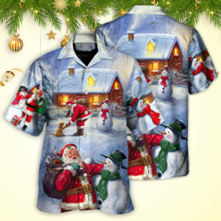 Christmas Santa Love Snowman In The Village Gift For Xmas - Hawaiian Shirt - Owl Ohh - Owl Ohh