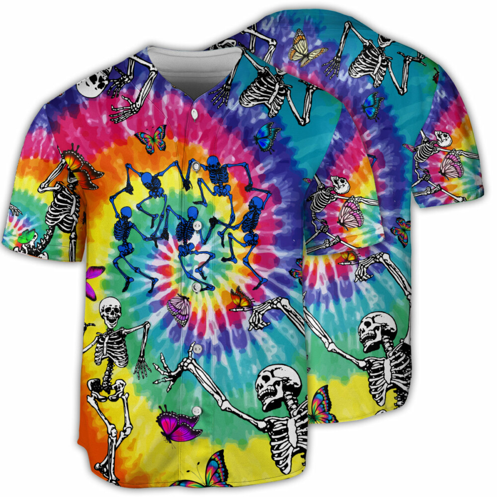 Hippie Skull Hippie Dancing With Butterfly - Baseball Jersey - Owl Ohh - Owl Ohh