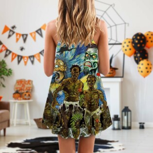 Halloween Zombie Crazy Starry Night Funny Boo Art Style - V-neck Sleeveless Cami Dress - Owl Ohh - Owl Ohh