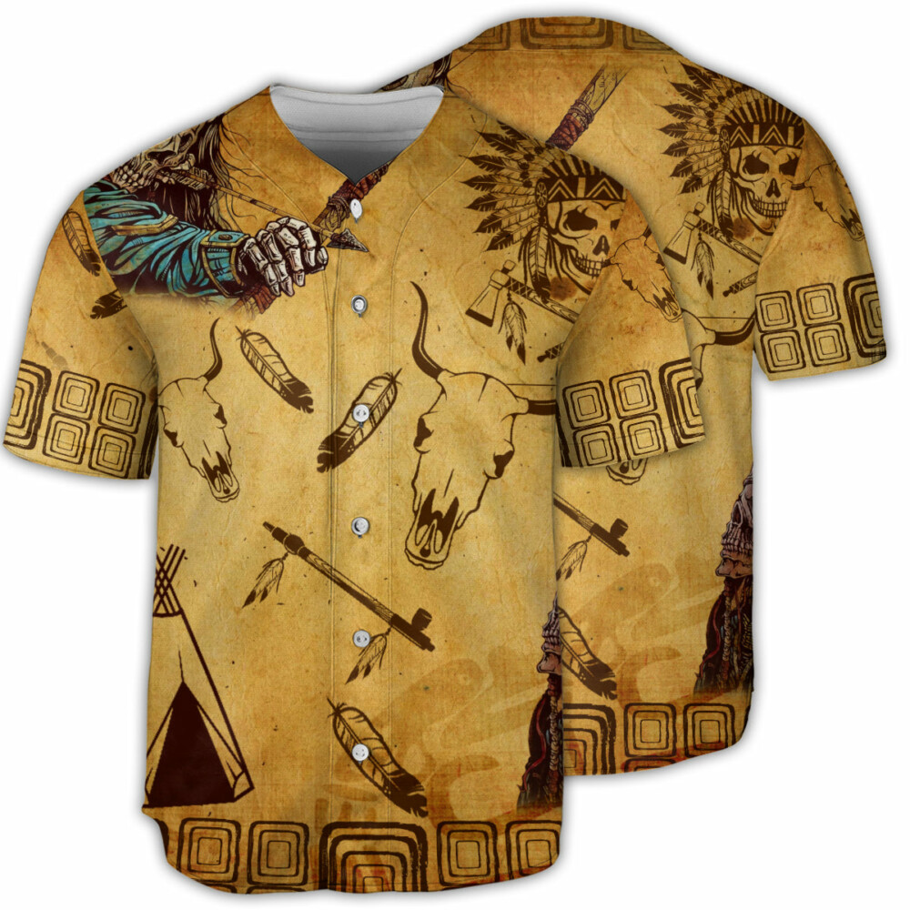 Skull Native Skull War - Baseball Jersey - Owl Ohh - Owl Ohh