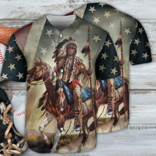Horse USA Flag Native - Baseball Jersey - Owl Ohh - Owl Ohh