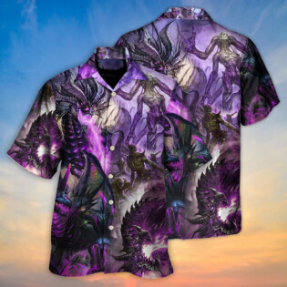 Dragon Purple Skull Monster Lightning Fight Art Style - Hawaiian Shirt - Owl Ohh - Owl Ohh