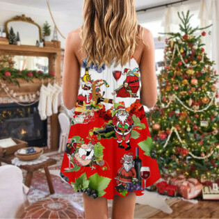 Christmas Santa Get Drunk At Christmas Party - V-neck Sleeveless Cami Dress - Owl Ohh - Owl Ohh