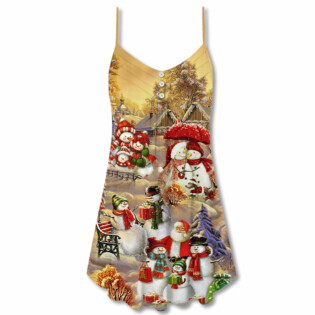 Christmas Snowman Couple Love Xmas - V-neck Sleeveless Cami Dress - Owl Ohh - Owl Ohh