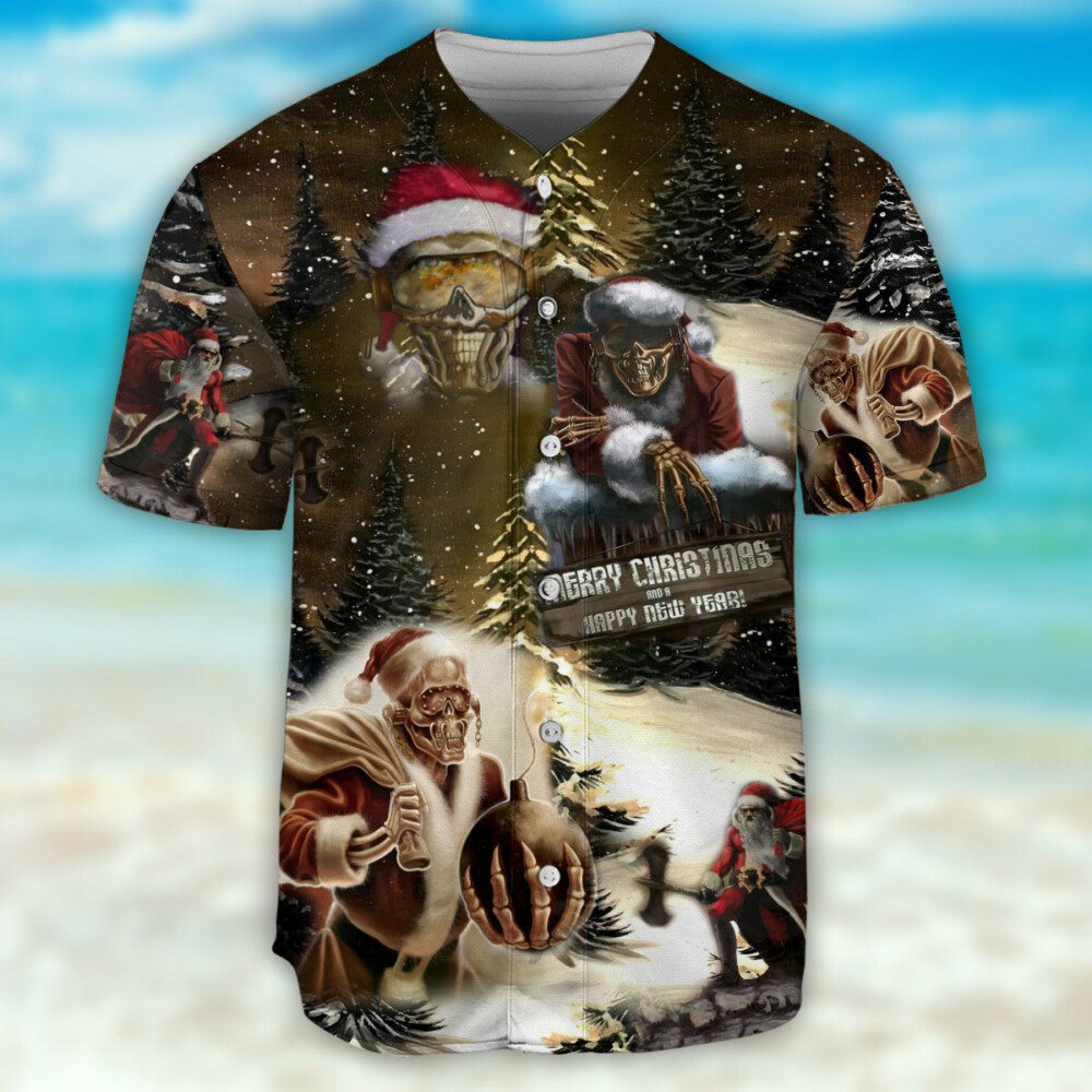 Skull Merry Xmas And Happy New Year - Baseball Jersey - Owl Ohh - Owl Ohh