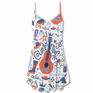 Guitar Country Music Festival Elements - V-neck Sleeveless Cami Dress - Owl Ohh - Owl Ohh