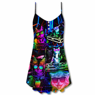 Cat DJ Cool Life - V-neck Sleeveless Cami Dress - Owl Ohh - Owl Ohh