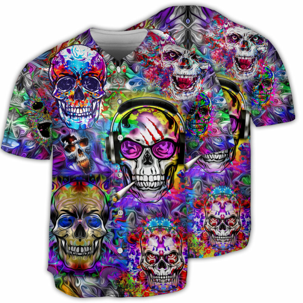 Hippie Skull Hippie Color Flowers - Baseball Jersey - Owl Ohh - Owl Ohh