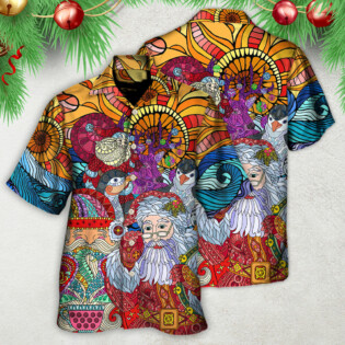 Christmas Santa Colorful Geometry - Hawaiian Shirt - Owl Ohh - Owl Ohh