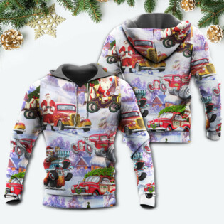 Santa Hot Rod Christmas Tree Merry Xmas - Hoodie - Owl Ohh - Owl Ohh