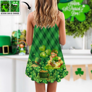 ST.Patrick's Day Lucky Lips Vibe Art Style - V-neck Sleeveless Cami Dress - Owl Ohh - Owl Ohh