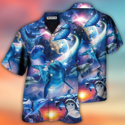 Dolphin Galaxy Blue Glow Style - Hawaiian Shirt - Owl Ohh - Owl Ohh