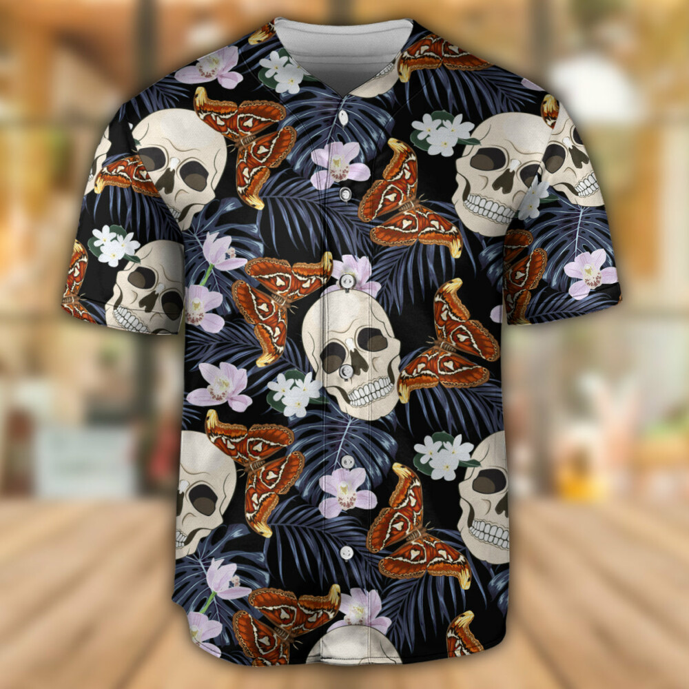 Skull And Moths Tropical Style - Baseball Jersey - Owl Ohh - Owl Ohh