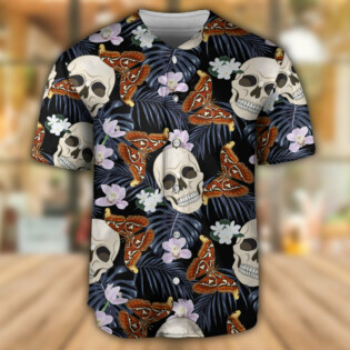 Skull And Moths Tropical Style - Baseball Jersey - Owl Ohh - Owl Ohh