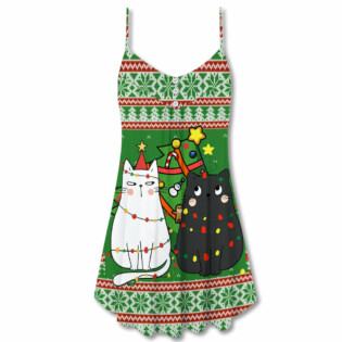 Christmas Meowy Cat Wreck The Tree - V-neck Sleeveless Cami Dress - Owl Ohh - Owl Ohh