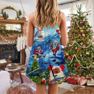 Shark Love Santa Merry Christmas - V-neck Sleeveless Cami Dress - Owl Ohh - Owl Ohh