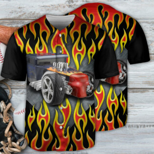 Hot Rod With Flame - Baseball Jersey - Owl Ohh - Owl Ohh