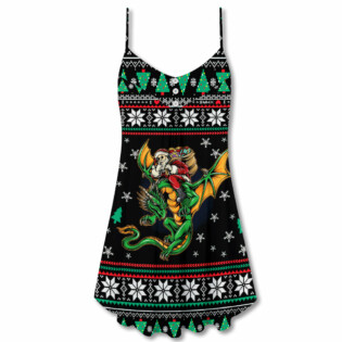 Christmas Santa Claus With Dragon - V-neck Sleeveless Cami Dress - Owl Ohh - Owl Ohh