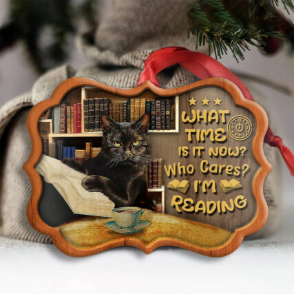 Christmas Black Cat Lover Book Library Xmas Light Decor Tree Hanging - Horizontal Ornament - Owl Ohh - Owl Ohh
