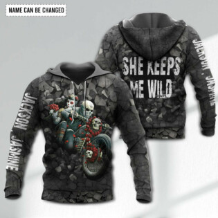 Motorcycle Couple Skull She Keeps Me Wild Personalized - Hoodie - Owl Ohh - Owl Ohh