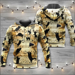 Black Cat Love Music Note - Hoodie - Owl Ohh - Owl Ohh