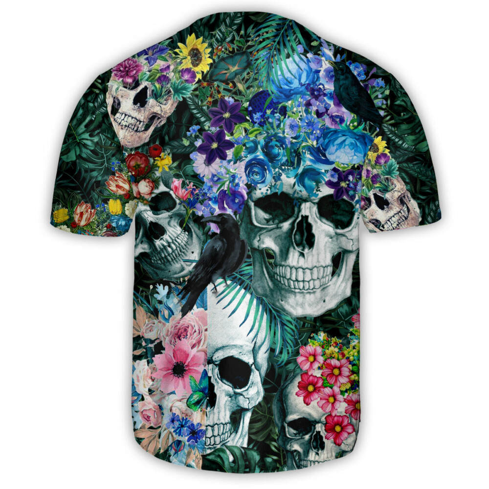 Skull Love Flowers Smile Happy - Baseball Jersey - Owl Ohh - Owl Ohh