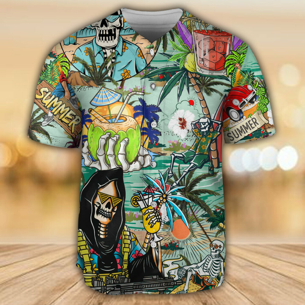 Skull Chill Out Summer Beach - Baseball Jersey - Owl Ohh - Owl Ohh