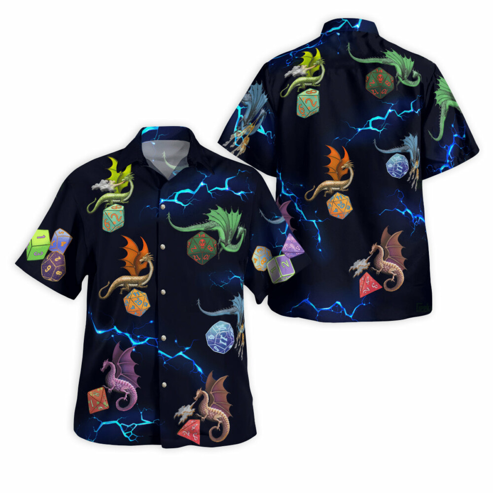 DnD Dragons & Dices Pattern - Hawaiian Shirt - Owl Ohh - Owl Ohh