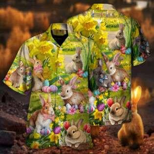Easter Rabbit Chilling In The Flower Landscape Art Style - Hawaiian Shirt - Owl Ohh - Owl Ohh
