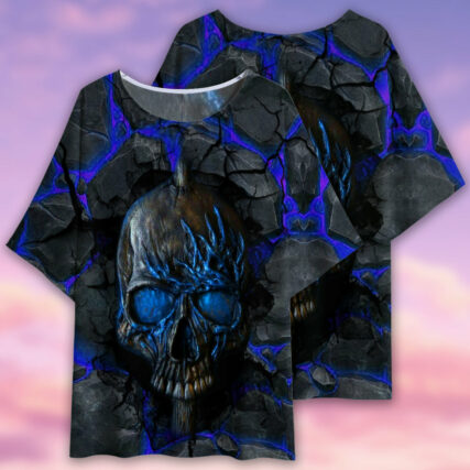 Skull Blue Lighting Style - Women's T-shirt With Bat Sleeve - Owl Ohh - Owl Ohh