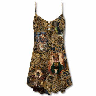 Cat Love Machine Vintage - V-neck Sleeveless Cami Dress - Owl Ohh - Owl Ohh