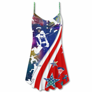 Christmas America Parachute Jump - V-neck Sleeveless Cami Dress - Owl Ohh - Owl Ohh