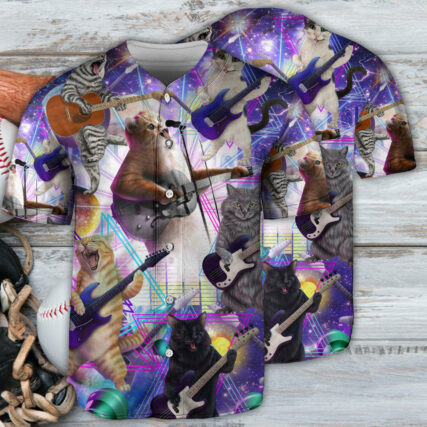 Guitar Cat Playing Guitar Funny Music Lover - Baseball Jersey - Owl Ohh - Owl Ohh