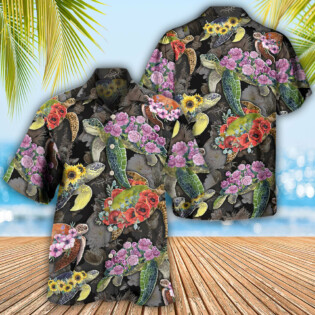 Turtle And Flowers Tropical Art - Hawaiian Shirt - Owl Ohh - Owl Ohh