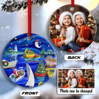 Christmas Boat Merry Xmas And Happy New Year Custom Photo Personalized - Circle Ornament - Owl Ohh - Owl Ohh