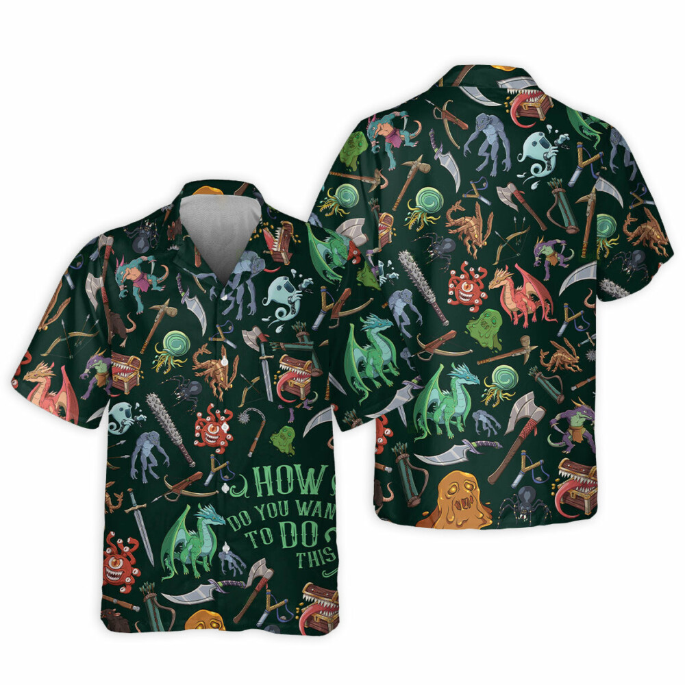 DnD Monsters & Weapons Pattern - Hawaiian Shirt - Owl Ohh - Owl Ohh