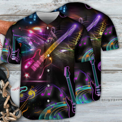 Guitar Neon Music Lover - Baseball Jersey - Owl Ohh - Owl Ohh