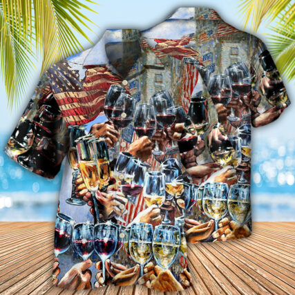 Wine Cheers Independence Day - Hawaiian Shirt - Owl Ohh - Owl Ohh