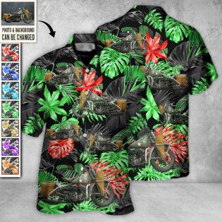 Motorcycle Gold Black Tropical Leaves - Hawaiian Shirt - Personalized Photo Gifts, Custom Photo Gifts, Personalized Gifts Ideas for men and women, kids - Owl Ohh