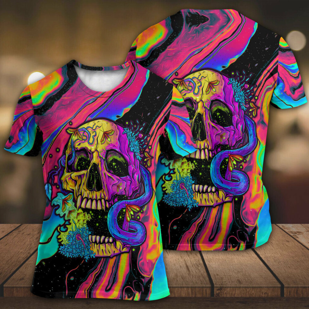 Skull And moth Night Butterfly Neon Style - Round Neck T-shirt - Owl Ohh - Owl Ohh