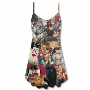 Cat Poker Beautiful Cats Play Poker - V-neck Sleeveless Cami Dress - Owl Ohh - Owl Ohh