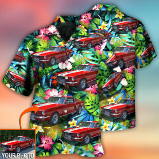 Car Mustang Car Modern Classic Tropical Flower Custom Photo - Hawaiian Shirt - Owl Ohh - Owl Ohh