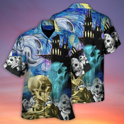 Halloween Skull Smoke Scream Starry Night Funny Boo Art Style - Hawaiian Shirt - Owl Ohh - Owl Ohh