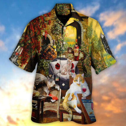 Cat Drink Wine And Judge - Hawaiian Shirt - Owl Ohh - Owl Ohh