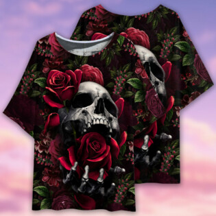 Skull Rose Dark Screaming - Women's T-shirt With Bat Sleeve - Owl Ohh - Owl Ohh