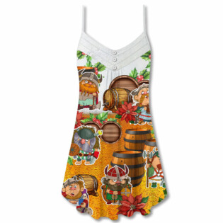 Christmas Viking Loves Beer Funny - V-neck Sleeveless Cami Dress - Owl Ohh - Owl Ohh