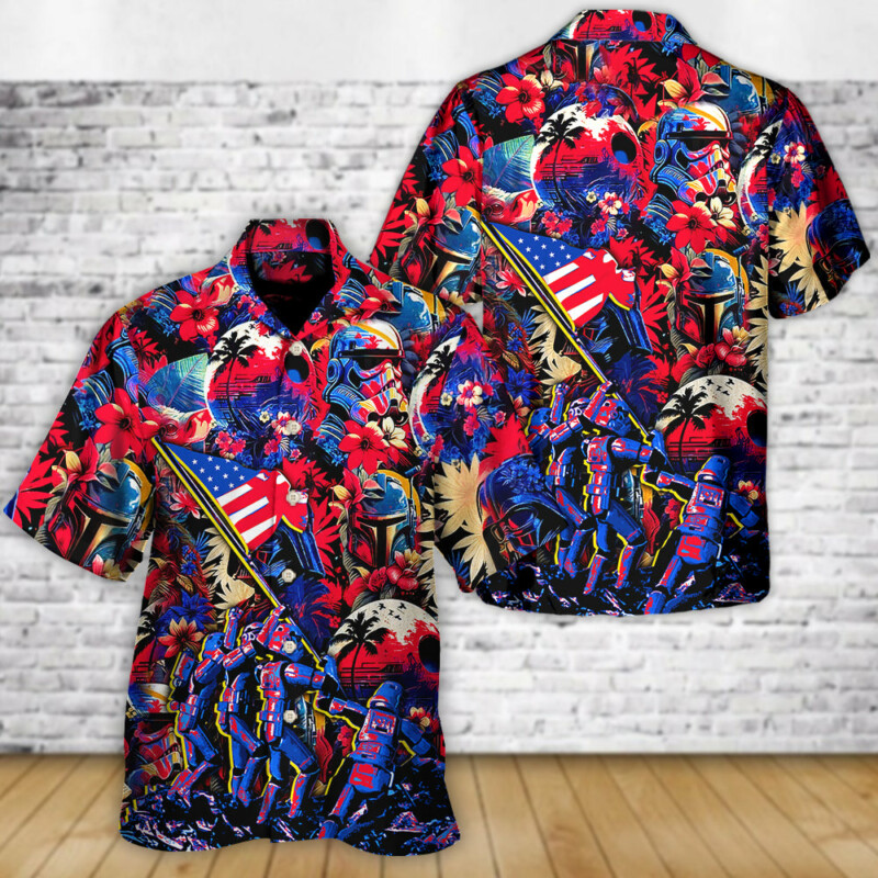 Independence Day Special Star Wars Synthwave Tropical Style - Hawaiian Shirt - Owl Ohh-Owl Ohh